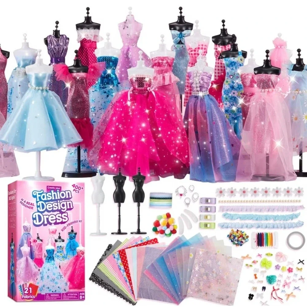 400pcs Fashion Doll DIY Design, Kids Arts‎ & Crafts, Sewing Kit 50+ Outfits 8+YO